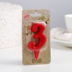 Свеча для торта цифра "Овал" "3", красная, 5,5 см