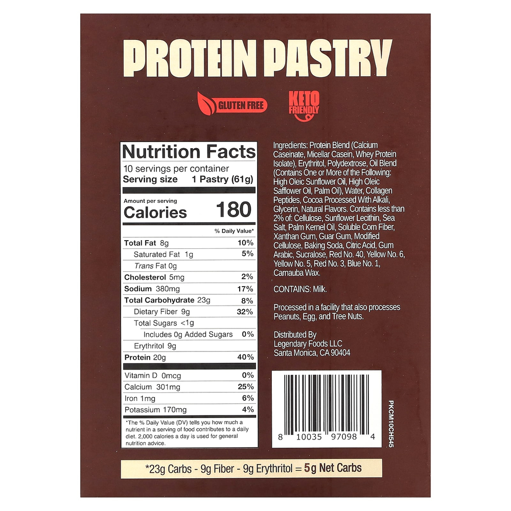 Legendary Foods, протеиновое пирожное, шоколадный торт, 10 шт. по 61 г (2,2 унции)
