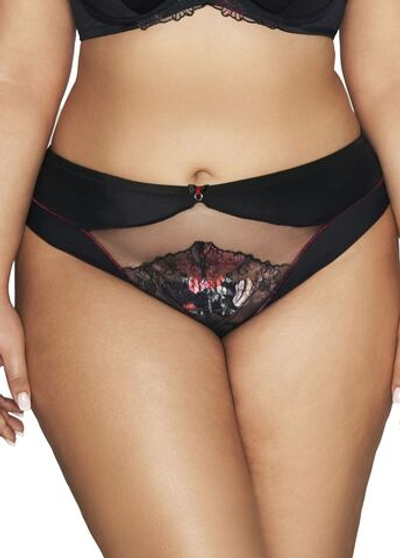 Трусики-бразилиана Intense с цветочной вышивкой (Размер: L) (Цвет: черный)
