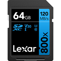 Карта памяти Lexar High-Performance 800x Blue SDXC 64GB UHS-I U3 V30, R 120 МБ/с