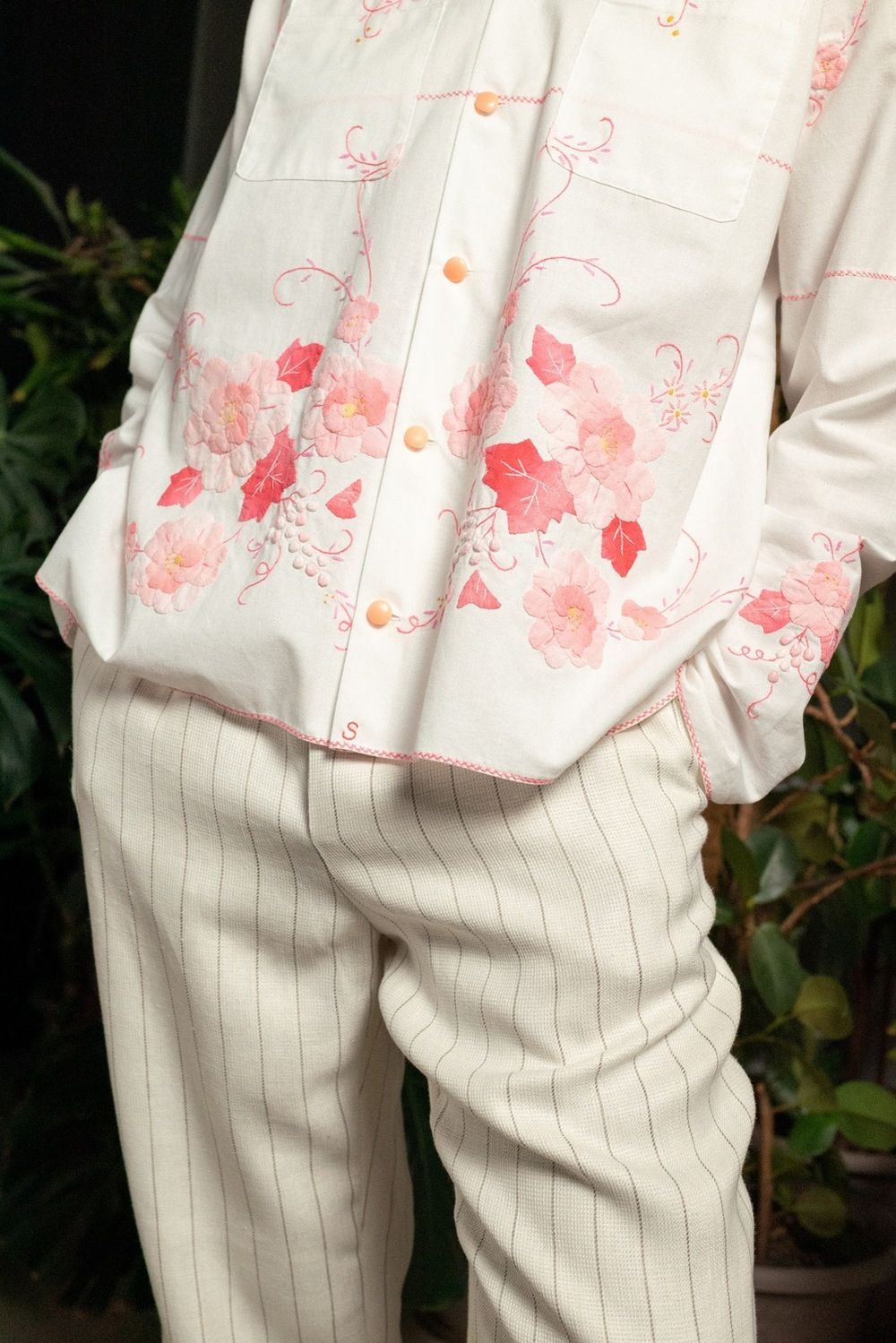 Рубашка Soeurs с Розовыми Аппликациями / Pink Applique Long Sleeve белая