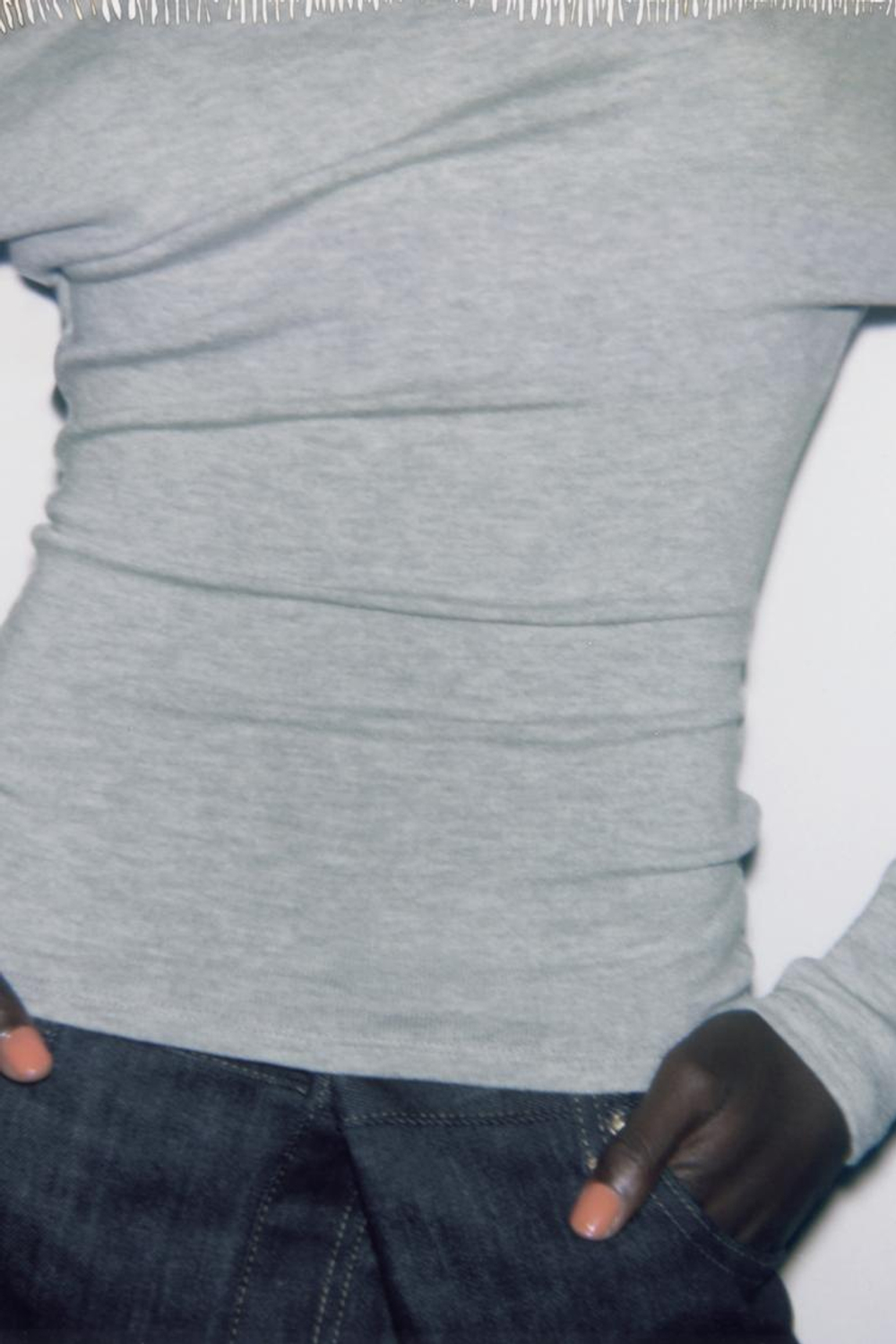 ZARA ТОП АСИММЕТРИЧНОГО КРОЯ ИЗ МЯГКОЙ ТКАНИ, СЕРЫЙ МЕЛАНЖ