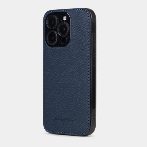 Чехол для iPhone 16 Pro Max из кожи сафьяно, темно-синего цвета