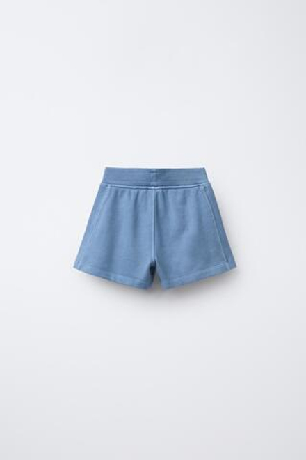 ZARA ШОРТЫ ИЗ МЯГКОЙ ТКАНИ С ЭФФЕКТОМ ПОТЕРТОСТИ, ГОЛУБОЙ