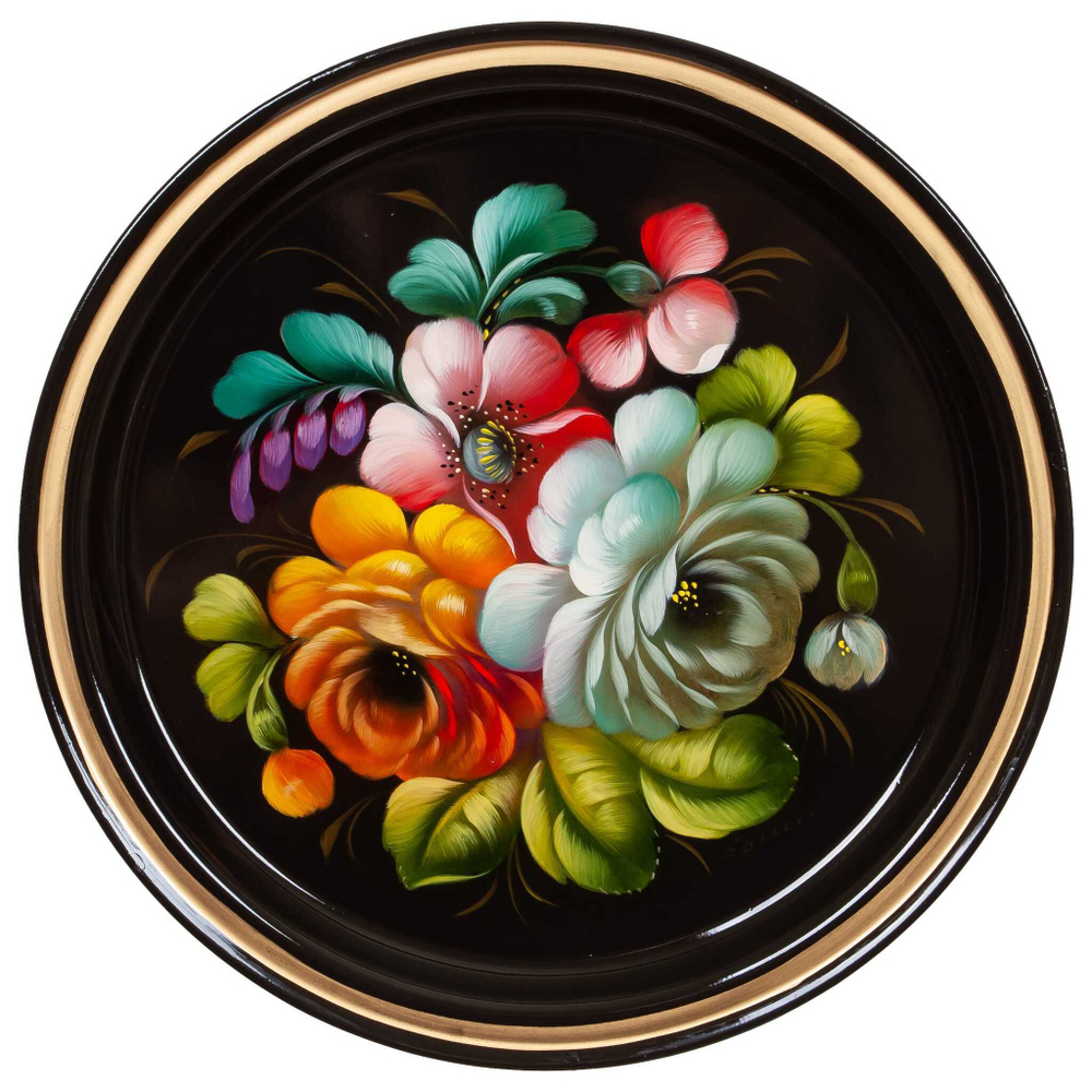 Жостовский поднос декоративный, размер 22 см (A5), металлический