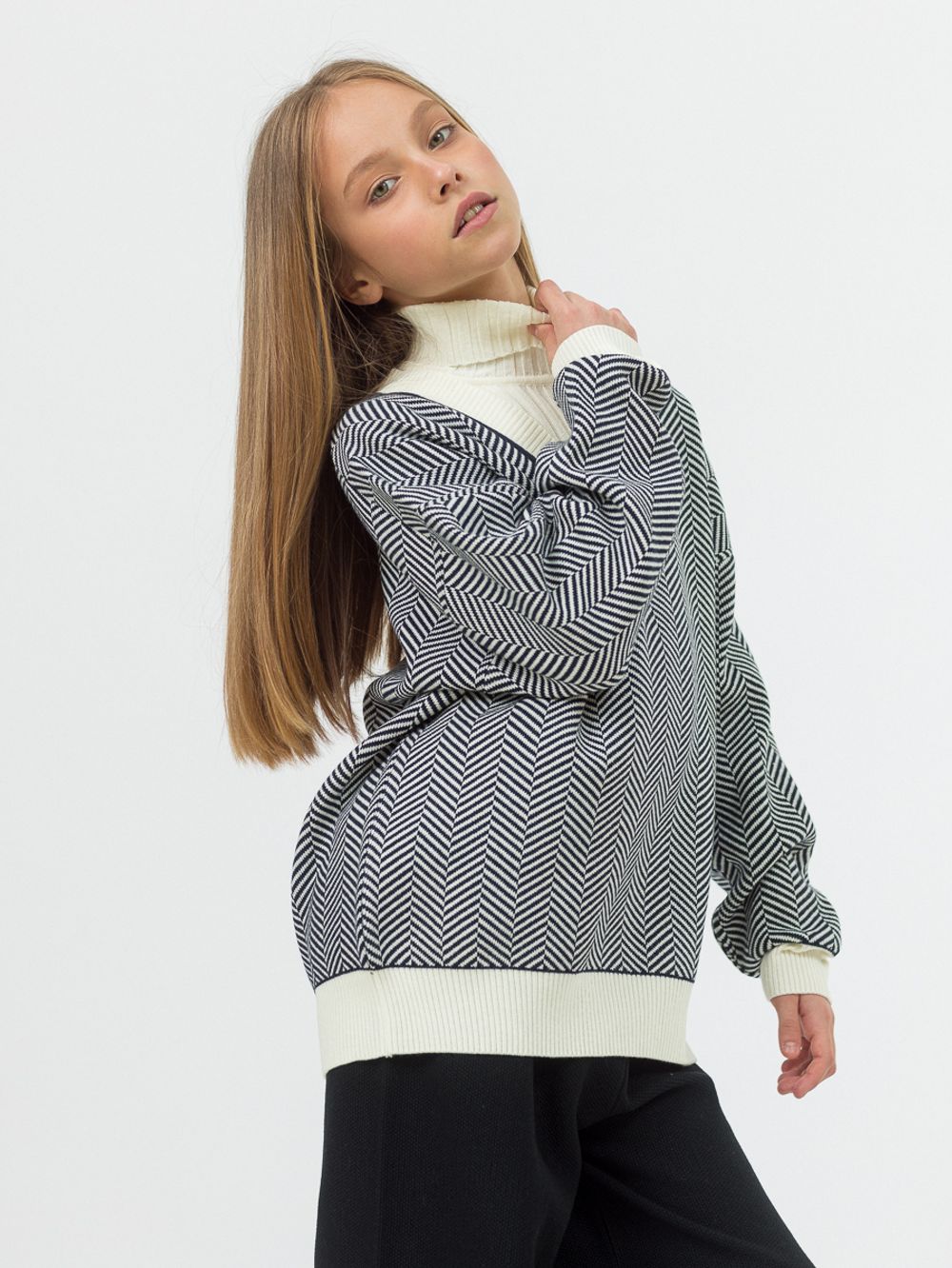 Джемпер для девочки AT954 синий-молочный