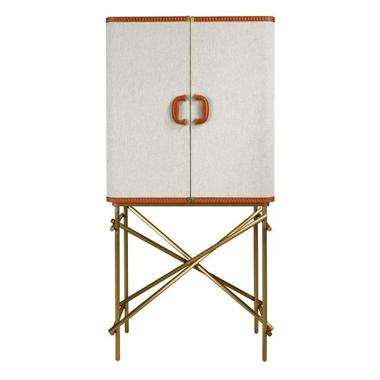 Высокий буфет 3272 из ткани, ореха и полированной золотистой стали