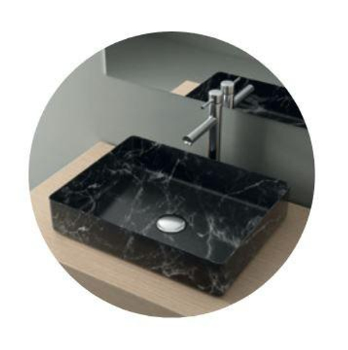 Раковина накладная прямоугольная 470x360x110 мм QTRO47 23584 мрамор чёрный