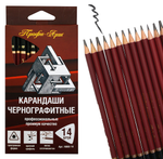 Набор карандашей ч/г 14шт. (6Н,4Н,2Н,НВ,В,2В,3В,4В,5В,6В,7В,8В,10В,12В) заточ, трехгран. 9808-14 (Пр
