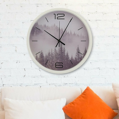 Часы настенные круглые d30см "Лес", корпус белый