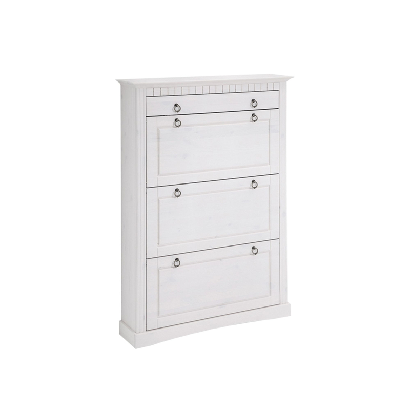 Обувница для прихожей 87х21х133, Неаполь, закрытая, 3 двери 1 ящик, массив дерева, серый, Dipriz