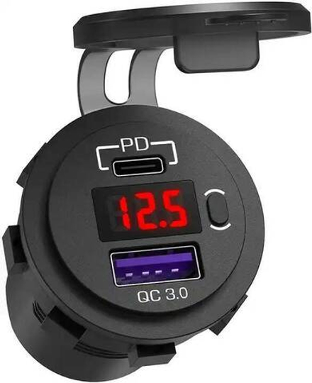 Розетка USB QC 3.0, PD с вольтметром и выключателем