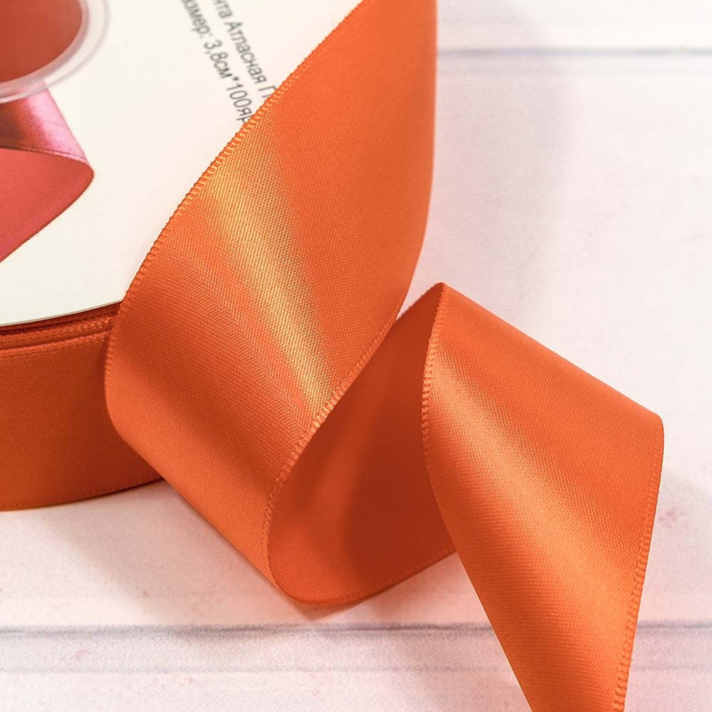 Лента Атласная 3,8см х 110м Полиэстер класс А (Оранжевый)