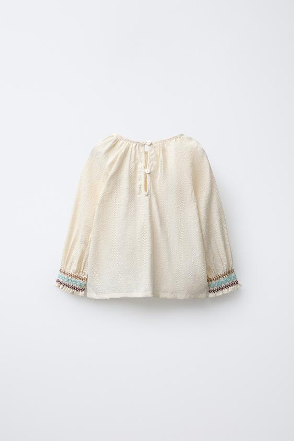 ZARA РУБАШКА ИЗ СЕТЧАТОЙ ТКАНИ В ГОРОШЕК С ВЫШИВКОЙ, ЭКРЮ