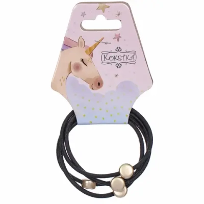 Резинки для волос 4шт «ЕЖЕВИКА», бусинки золотые, цвет черный, d-5см (Подвес Кокетка Единорог)