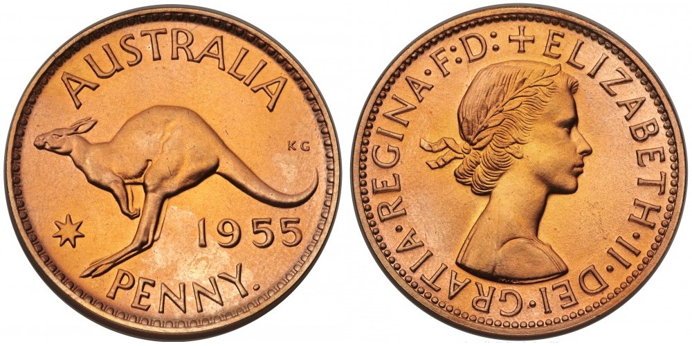 Австралия 1 пенни, 1955-1964 Королева Елизавета II XF
