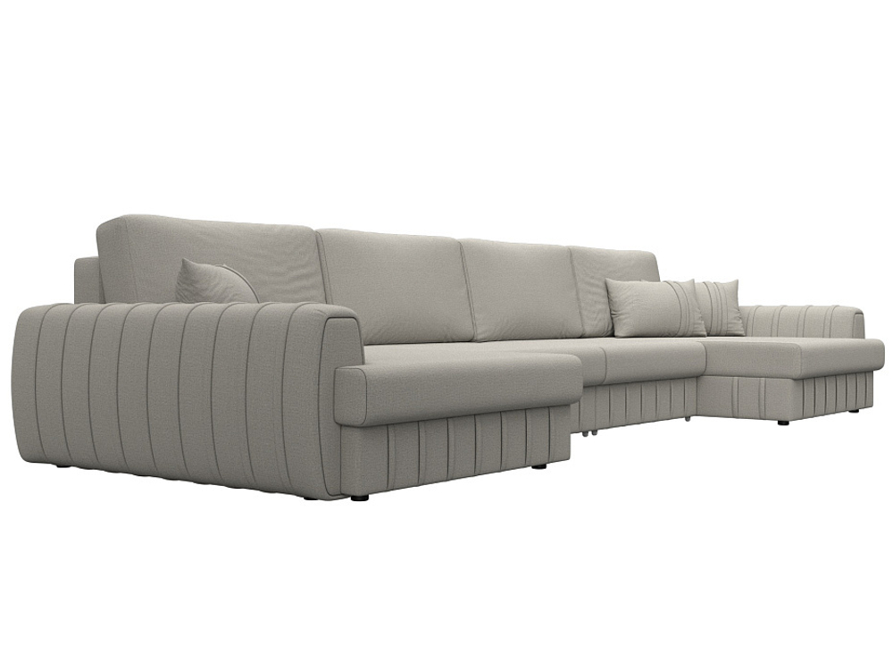 Диван П-образный Лига-057 НПБ Лонг, Амур 02 бежевый, Рогожка, 129321