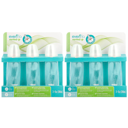 Evenflo Feeding, прозрачные бутылочки из полипропилена с вентиляцией и Twist, стандартные, от 0 месяцев, с медленным потоком, 6 бутылочек по 240 мл (8 унций)