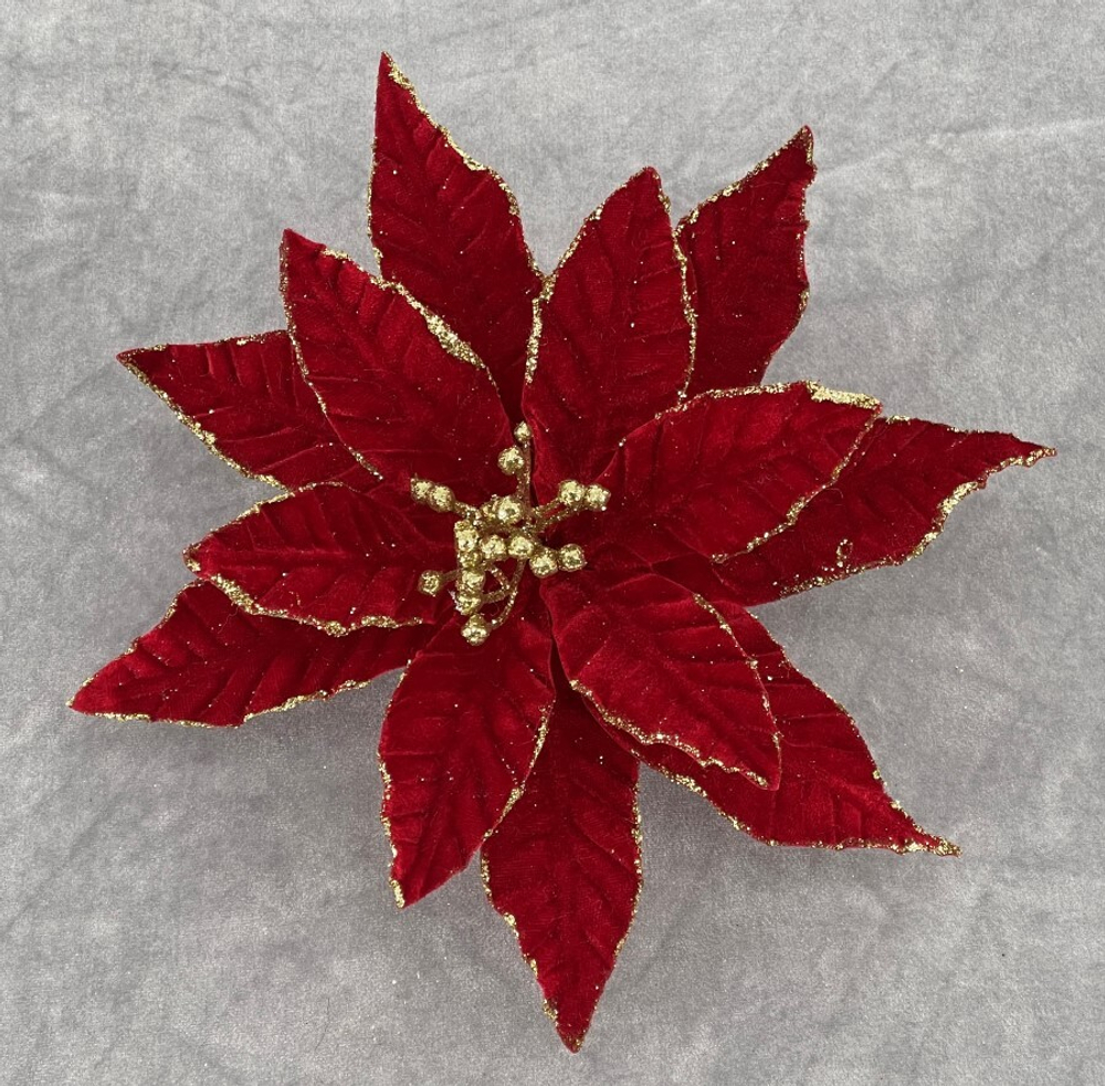 Пуансетия с глиттером красный 25 см