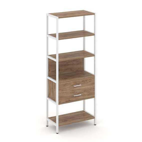 Shelf System Односекционный стеллаж пятиярусный с ящиками SN.STM-512 Дуб Табак/Металл Белый 810*400*