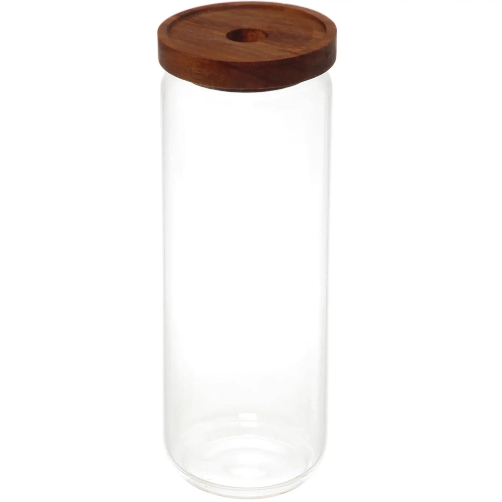 Банка для продуктов стеклянная 1300мл «Хай-Тек» с крышкой из акации 9*25см