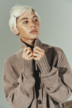 ZARА ВЯЗАНЫЙ КАРДИГАН С ОТДЕЛКОЙ В РУБЧИК, ТЕМНЫЙ БЕЖЕВО-КОРИЧНЕВЫЙ