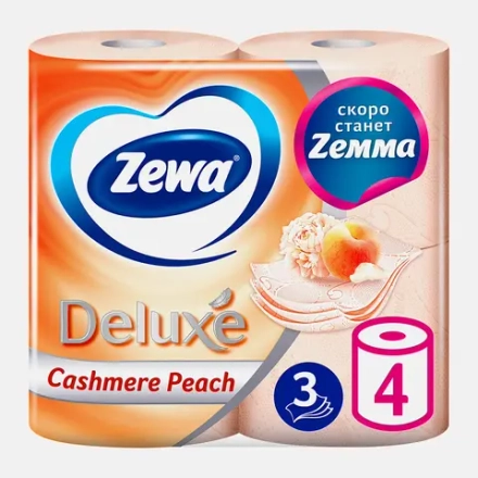 Туалетная бумага Zewa Deluxe Персик 3 слоя 4 рулона в ассортименте