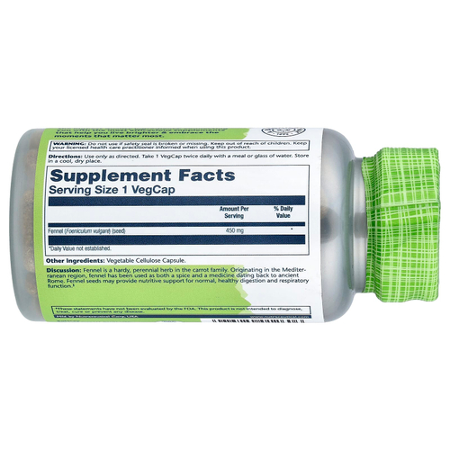 Solaray, True Herbs, фенхель, 450 мг, 100 растительных капсул