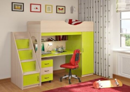 Кровать-чердак КарИВи Легенда 9.3  Дуб Молочный Лайм