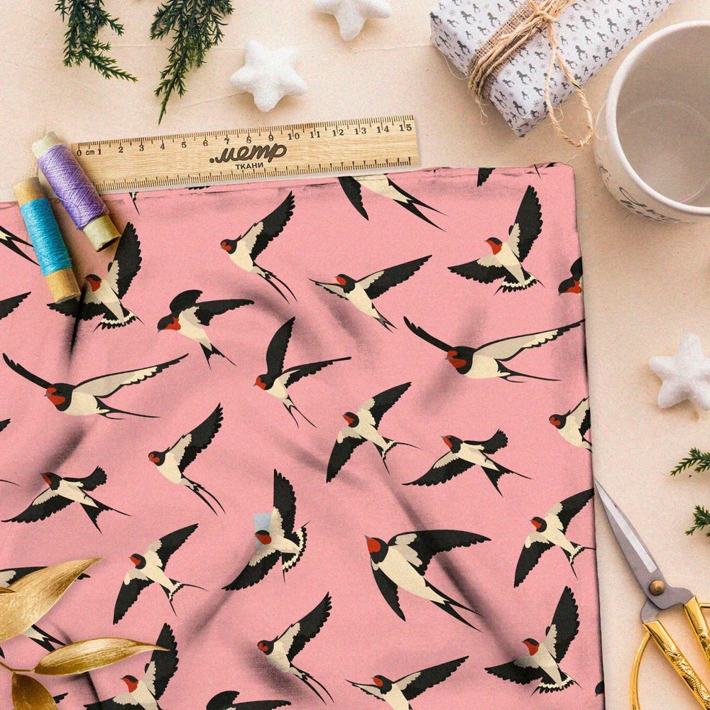 Ткань премиум дюспо ласточки в полете