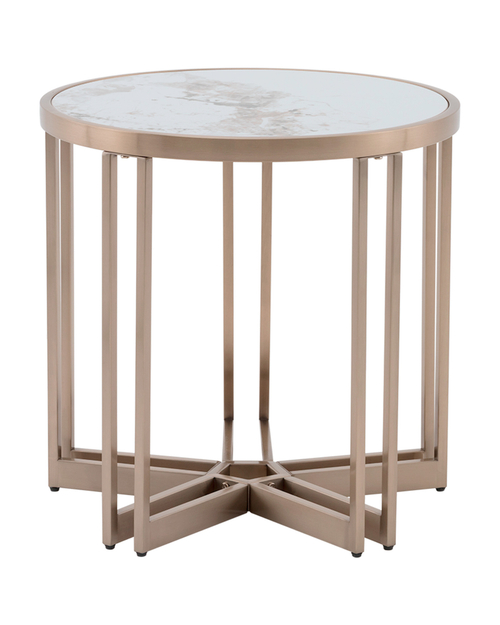 Журнальный столик Алиада 55х55 см светлая керамика сталь шампань