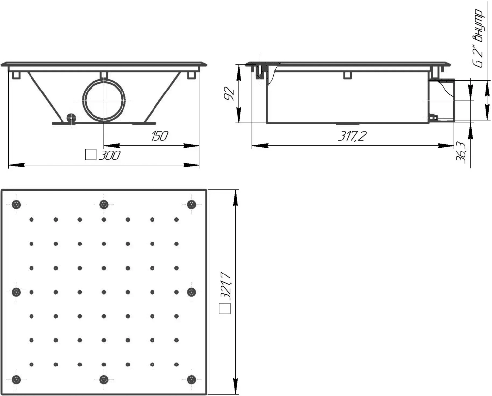 Гейзер для бассейна квадратный 300×300 под плитку/бетон - нержавеющая сталь AISI-304 - Runvil Pools, Россия