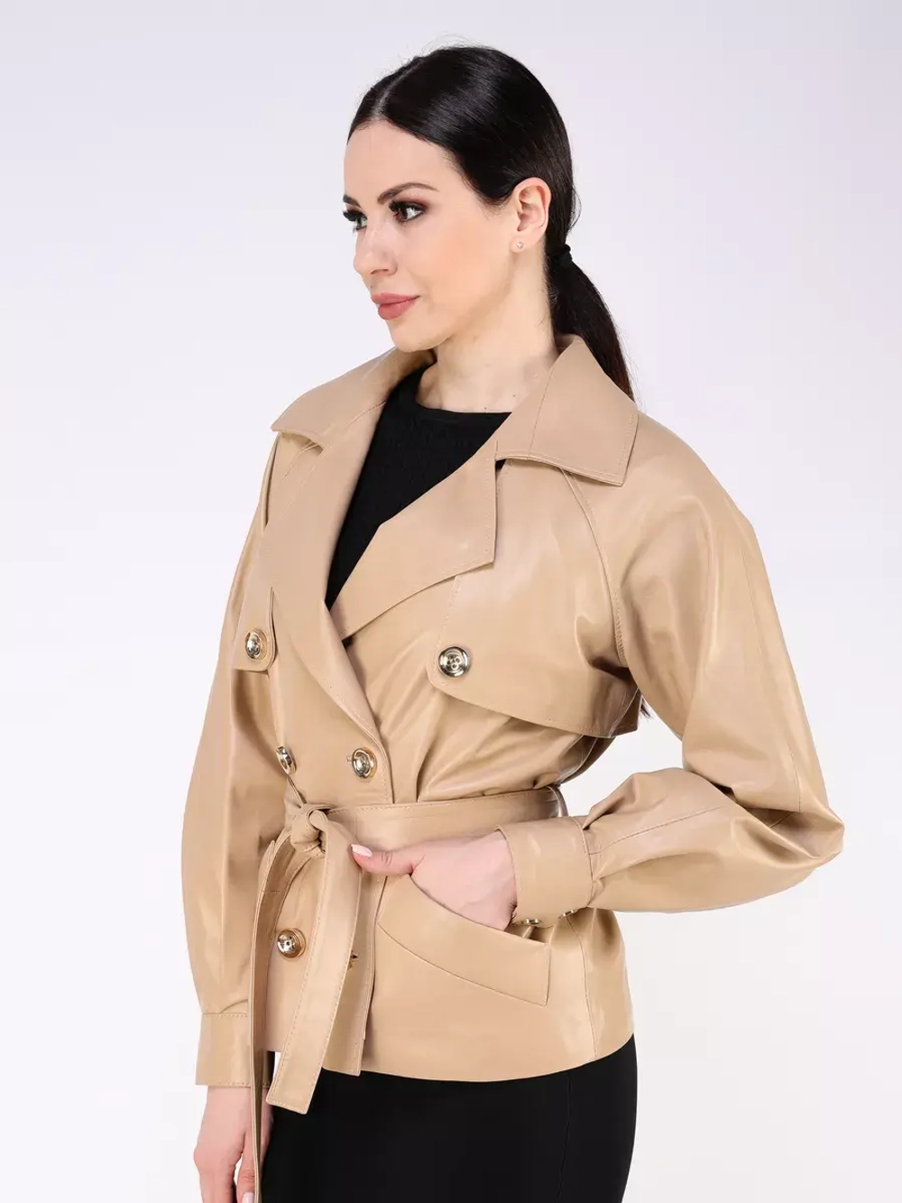 Кожаная куртка осень Турция тренч короткий