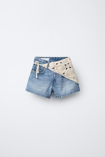 ZARA ДЖИНСОВЫЕ ШОРТЫ С БАНДАНОЙ, СИНИЙ