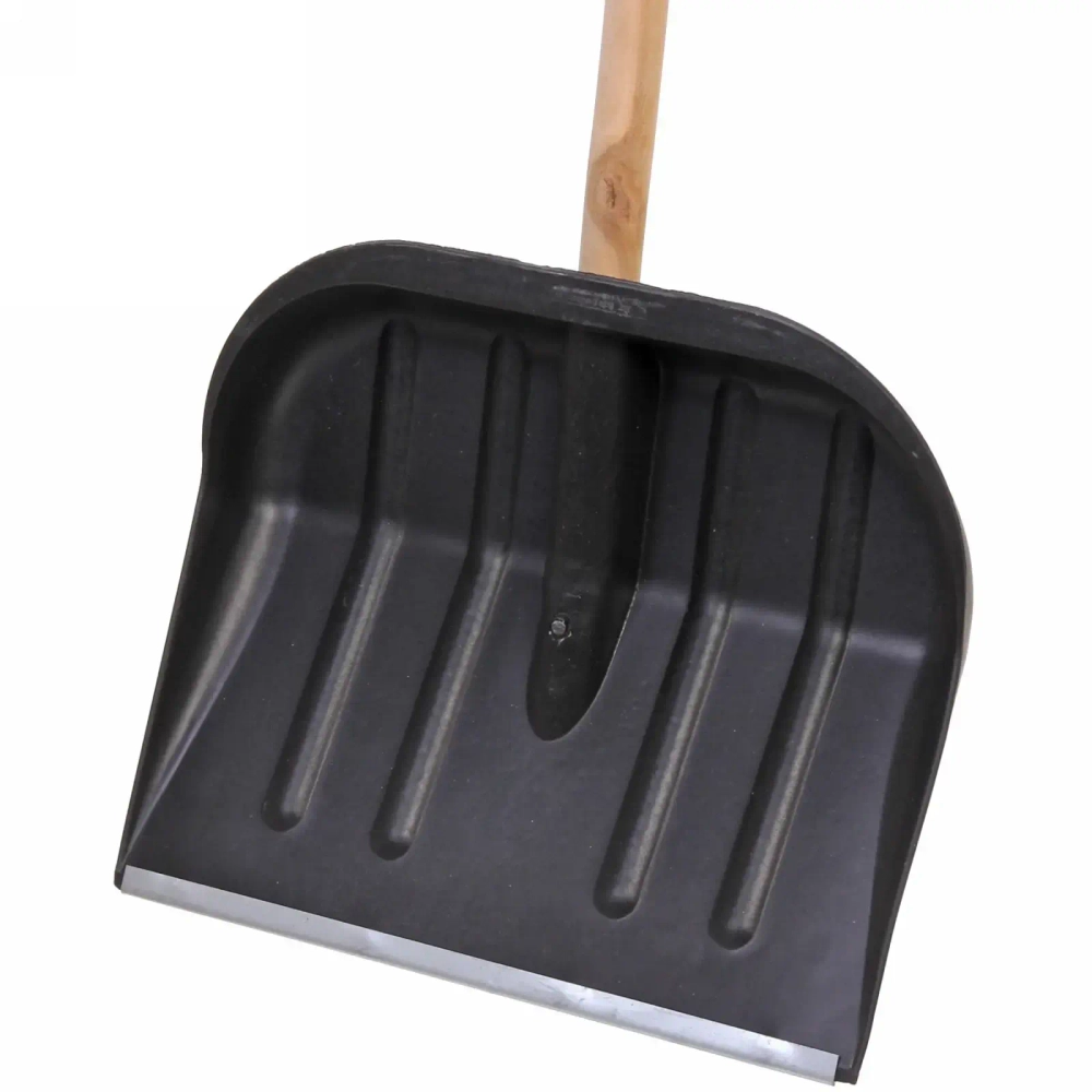 Лопата снеговая пластиковая 410*360 мм, с оцинк.планкой, с дер.черенком и V-ручкой, d=32