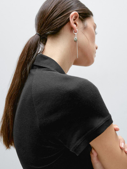 Massimo Dutti Футболка поло из 100% хлопка с коротким рукавом, черный