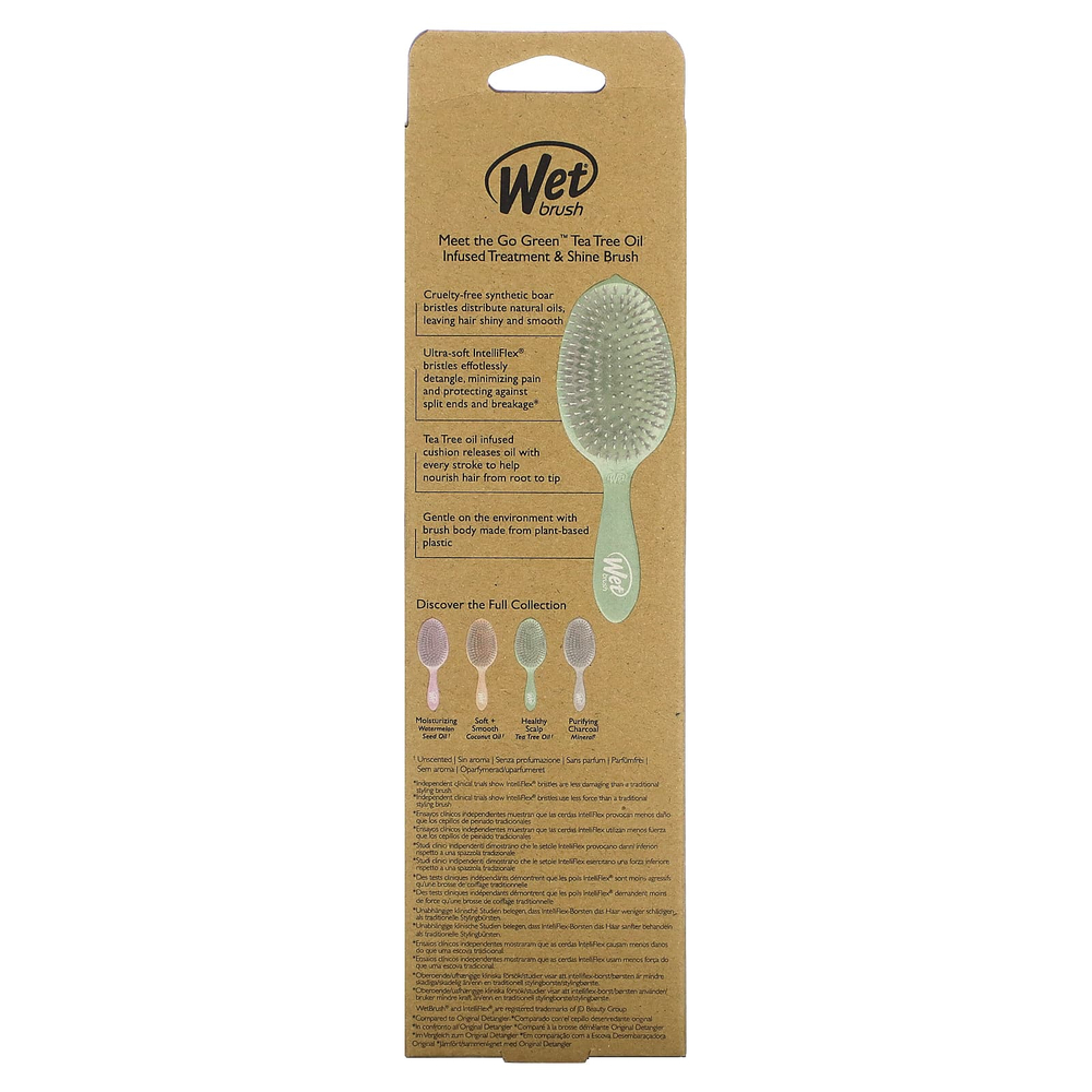 Wet Brush, Go Green ™, кисть для ухода и блеска с маслом чайного дерева, зеленая, 1 шт.
