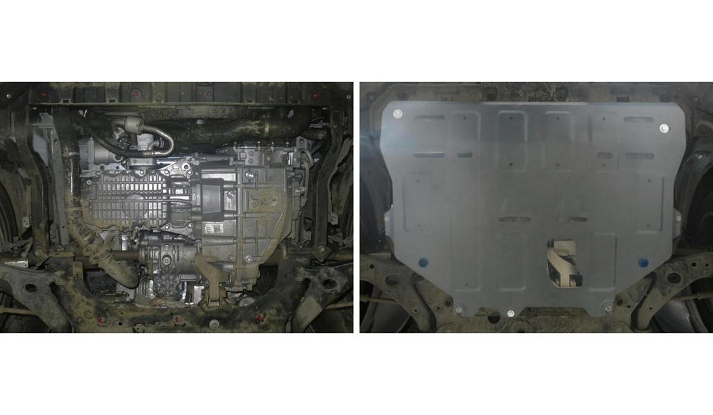 Защита картера и КПП Rival для Ford Kuga II (V - 1.6; 2.5) 2013-2017/Ford Kuga II рестайлинг (V - 1.5 (150 л.с.) Ecoboost; 2.5) 2016-2019, штампованная, алюминий 3 мм, с крепежом, 333.1860.1