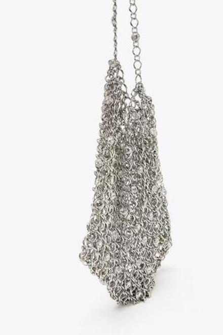 ZARA МИНИ-СУМКА С БУСИНАМИ, СЕРЕБРИСТЫЙ