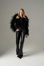 Жакет мини из крепа с перьями на груди и рукавах, черный