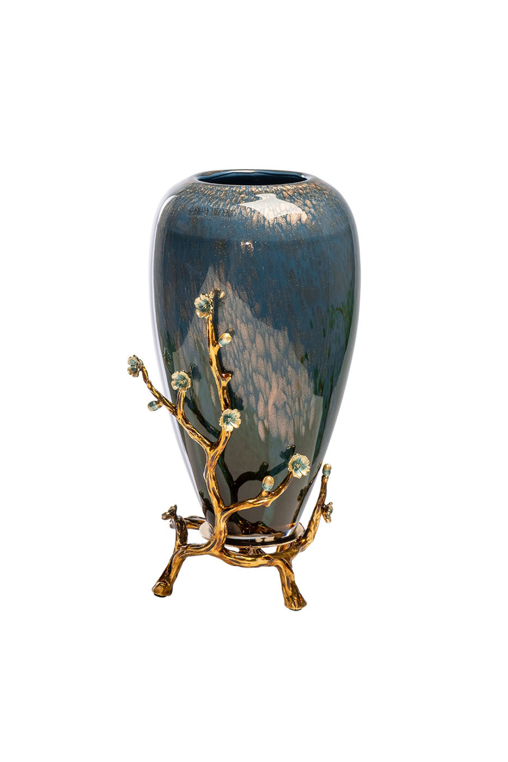 Ваза декоративная 15х32см Garda Decor синяя с золотыми веточками