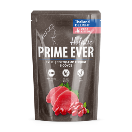 Prime Ever Holistic Тунец с ягодами годжи в соусе для кошек пауч 85 г