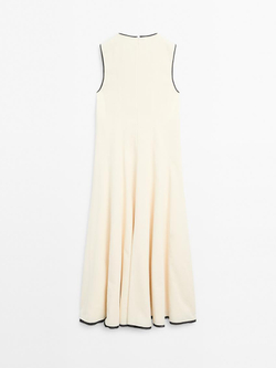 Massimo Dutti Платье клеш с контрастными деталями, натуральный, кремовый