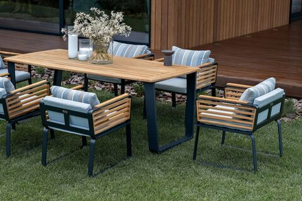 Обеденный стол из алюминия Joygarden АУРА 200 см, темный графит, коричневый