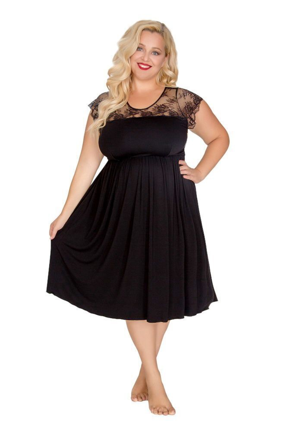 Сорочка с короткими кружевными рукавчиками (Размер: XL) (Цвет: черный)