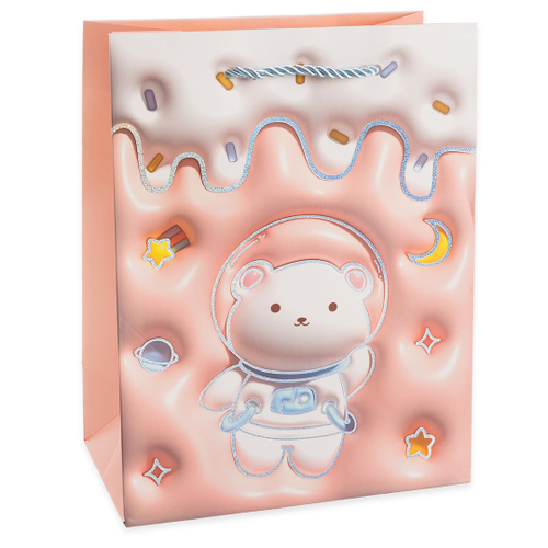 Пакет подарочный, Зефирный мишка, Дизайн №4, Металлик, 41*31*12 см, 1 шт.