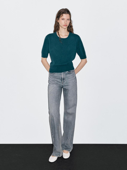 Massimo Dutti Свитер с короткими рукавами из смесовой шерсти, темно-синий