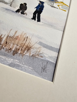 Картина авторская акварельная в паспарту 30х40 см на стену для интерьера "Рыбаки на Можайском..."