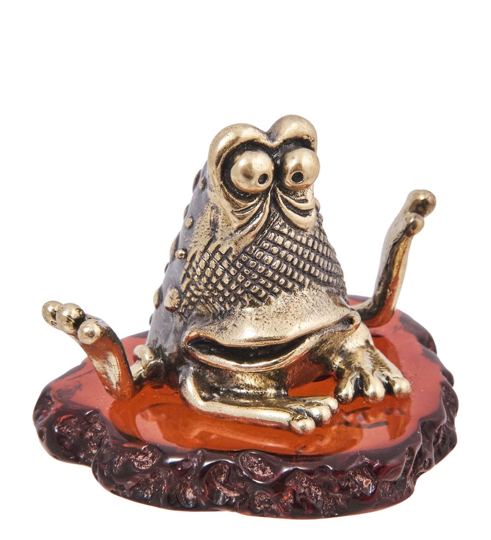 AM-4099 Фигурка «Лягушка Похмелье» (латунь, янтарь)