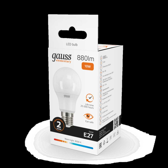Лампа светодиодная Gauss E27 10W 3000K матовая 23210